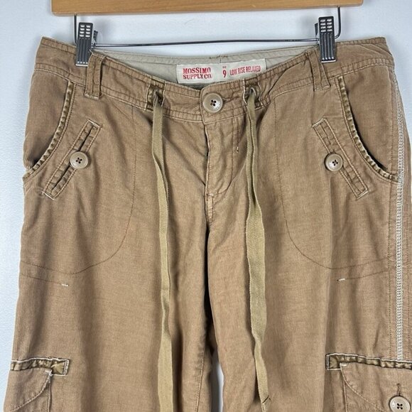 VTG Y2K Mossimo Supply Corduroy Cargo Pants Low Rise Tan Grunge 90s Baggy sz 9 - Picture 4 of 12